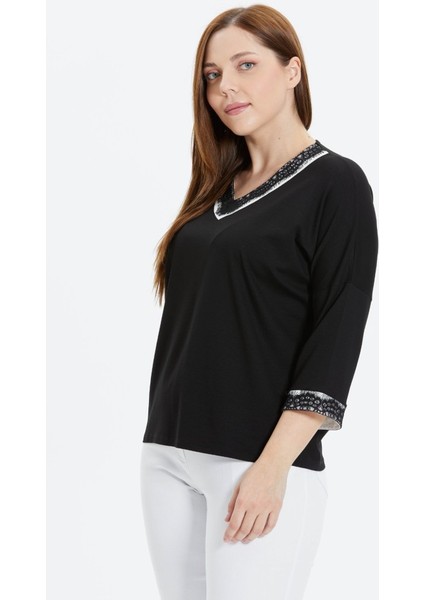 Büyük Beden Dantel Kombinli Penye Bluz modelleri