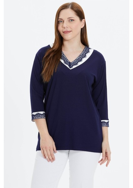 Büyük Beden Dantel Kombinli Penye Bluz indirimleri