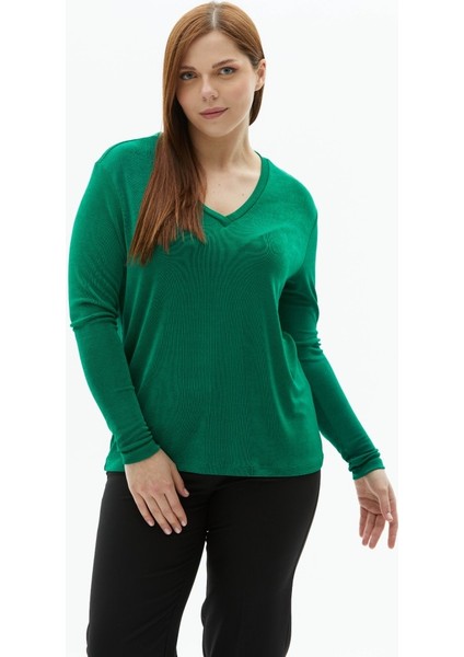 Büyük Beden V Yaka Uzun Kol Buzi Bluz modelleri