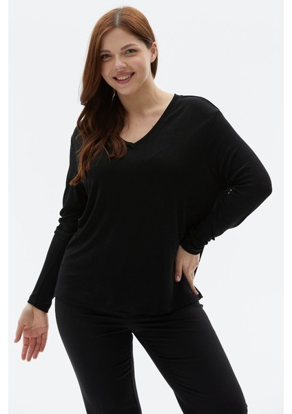 Büyük Beden V Yaka Uzun Kol Buzi Bluz indirimleri