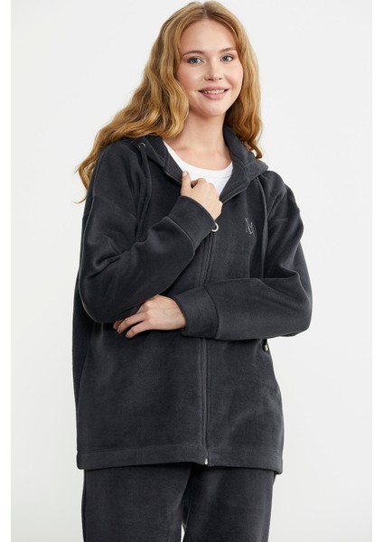 Kapüşonlu Polar Tunik Eşofman Takım - Antrasit modelleri
