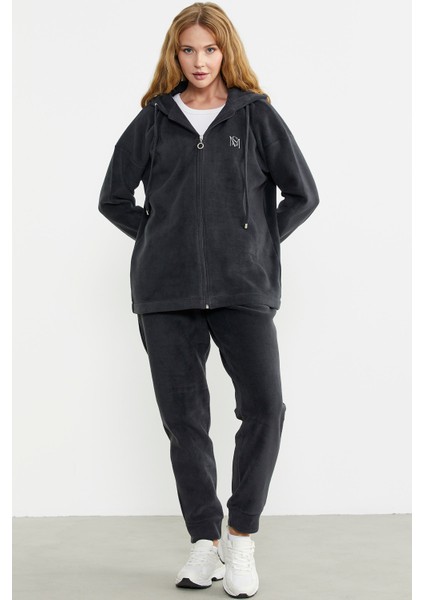 Kapüşonlu Polar Tunik Eşofman Takım - Antrasit fırsatları