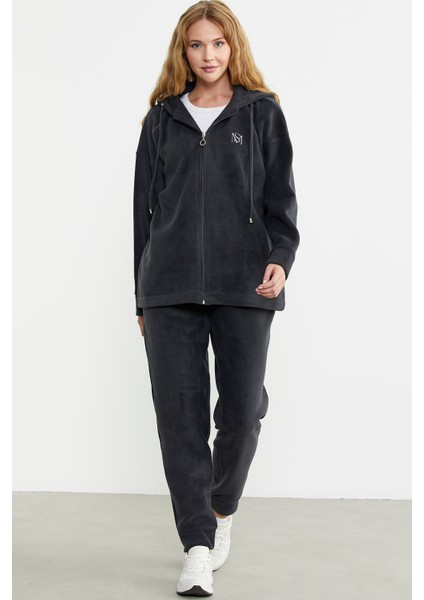 Kapüşonlu Polar Tunik Eşofman Takım - Antrasit indirimleri