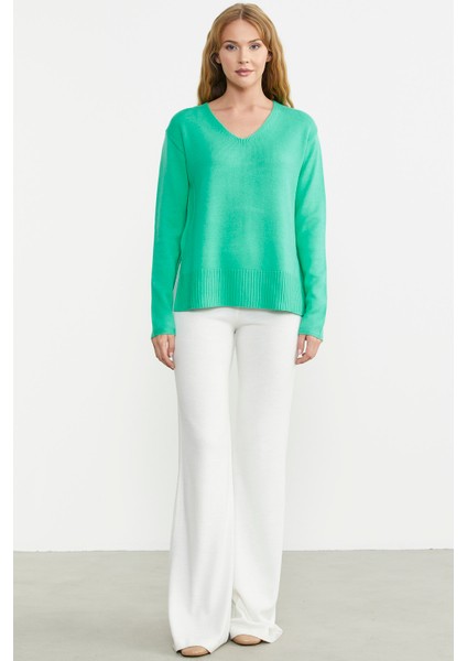 Salaş V Yaka Basic Triko Kazak - Yeşil fiyatları