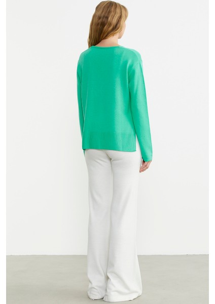 Salaş V Yaka Basic Triko Kazak - Yeşil indirimleri