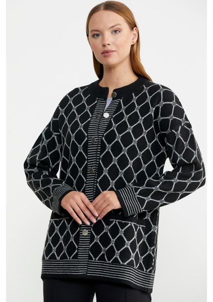 Baklava Desen Çift Renk Yünlü Triko Ceket - Siyah fiyatları