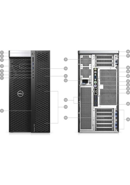 Precision T7920; 2X4214 Silver, 64GB Ram, 256GB M2 SSD+2TB HDD, Radion Pro WX5100 8GB Ekran Kartlı Masaüstü İş İstasyonu