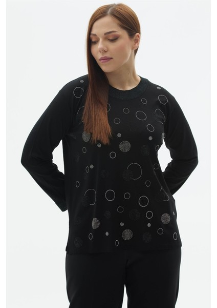 Büyük Beden Önü Taşlı Uzun Kol Penye Bluz fiyatları
