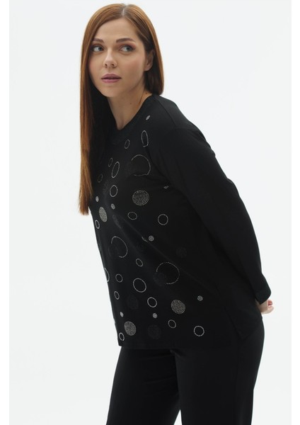 Büyük Beden Önü Taşlı Uzun Kol Penye Bluz modelleri