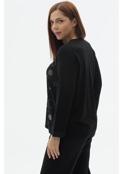 Büyük Beden Önü Taşlı Uzun Kol Penye Bluz fırsatları