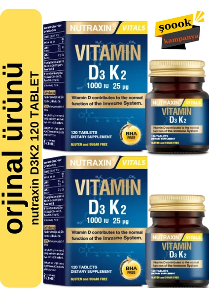 D3K2 120 Tablet 2'li - 1000 Iu D3 Vitamini, 25 Mcg K2 Vitamini