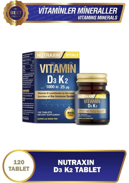 D3K2 120 Tablet 2'li - 1000 Iu D3 Vitamini, 25 Mcg K2 Vitamini