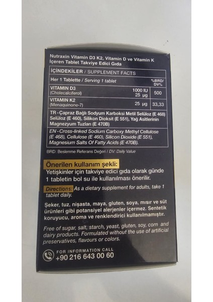 D3K2 120 Tablet 2'li - 1000 Iu D3 Vitamini, 25 Mcg K2 Vitamini