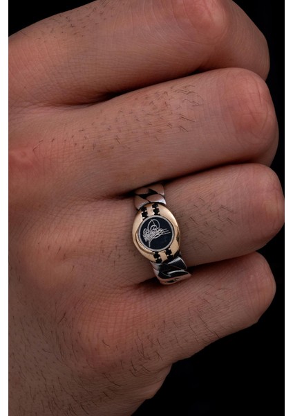 Erkek Gümüş Yüzük - Osmanlı Tuğrası Ince Kibar Erkek Yüzüğü