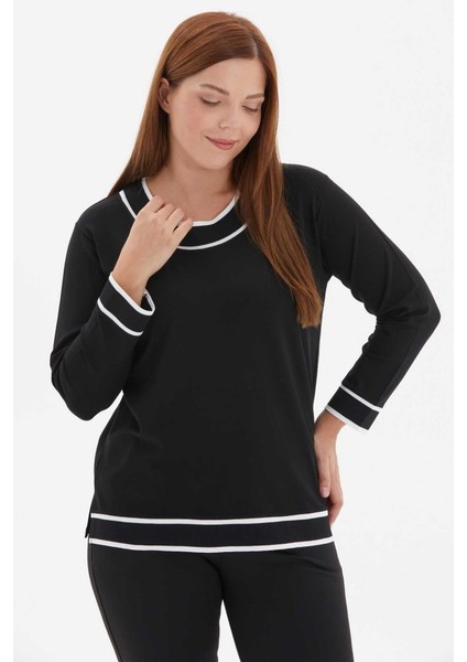 Büyük Beden Sıfır Yaka Kol Ucu Ribanalı Triko Bluz fiyatları