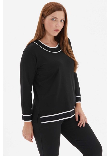 Büyük Beden Sıfır Yaka Kol Ucu Ribanalı Triko Bluz modelleri