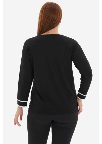 Büyük Beden Sıfır Yaka Kol Ucu Ribanalı Triko Bluz fırsatları