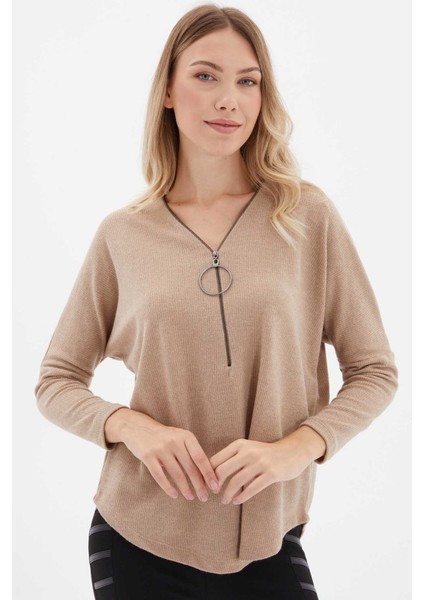 Önü Fermuarlı Büyük Elcikli Triko Bluz modelleri