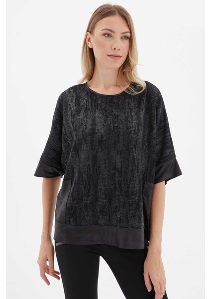 Cepleri Deri Kombinli Desenli Triko Bluz fiyatları