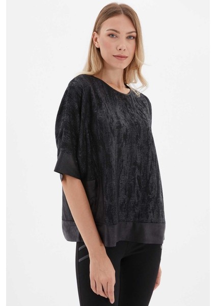 Cepleri Deri Kombinli Desenli Triko Bluz fırsatları