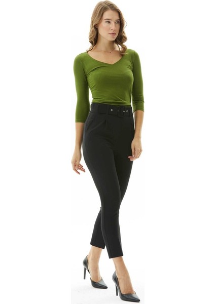 Kendinden Kemerli Yandan Cep Dar Paça Pantolon modelleri