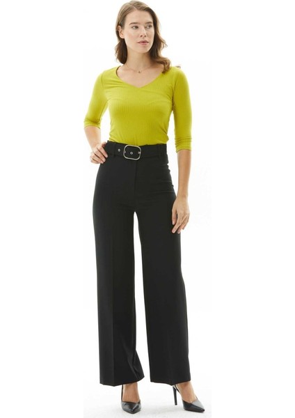 Kendinden Kemerli Bol Paça Pantolon