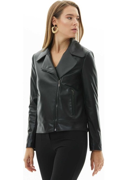 Kruvaze Fermuarlı Deri Ceket fırsatları