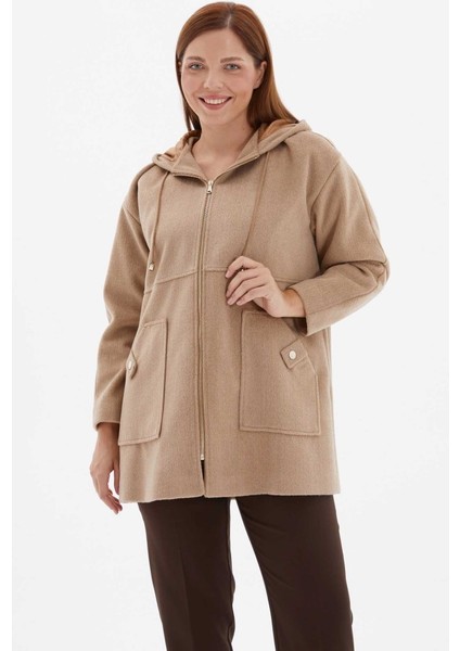 Büyük Beden Fermuarlı Dıştan Cep Kaban