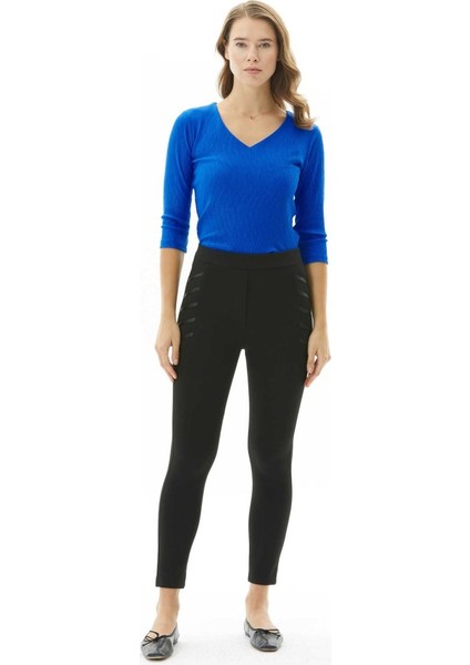 Üstü Deri Biyeli Dar Paça Pantolon modelleri