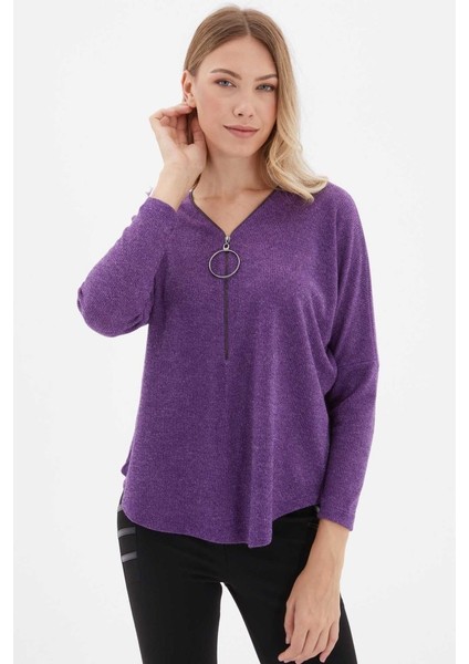 Önü Fermuarlı Büyük Elcikli Triko Bluz indirimleri