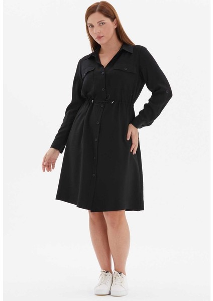 Büyük Beden Beli Büzgülü Dıştan Cep Gömlek Elbise fiyatları