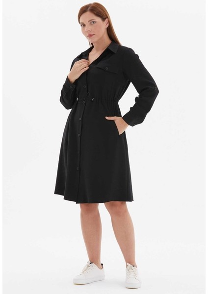 Büyük Beden Beli Büzgülü Dıştan Cep Gömlek Elbise modelleri