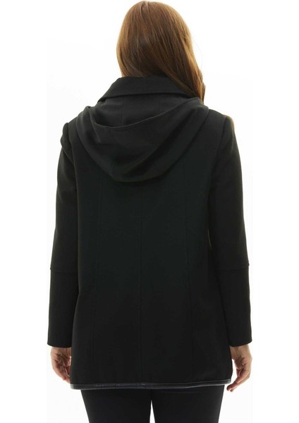 Büyük Beden Önü Fermuarlı Deri Biyeli Kaban indirimleri