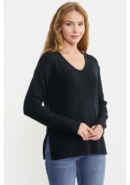 Salaş V Yaka Basic Triko Kazak - Siyah modelleri