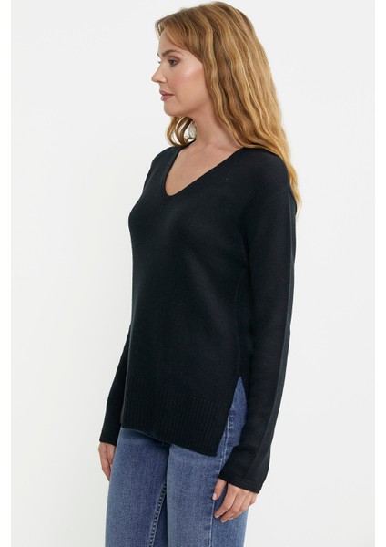 Salaş V Yaka Basic Triko Kazak - Siyah fırsatları