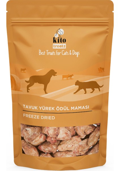 Freeze Dried Tavuk Yürek Ödül Maması Köpekler Için (30 gr)