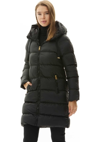 Kendinden Kapüşonlu Grogrenli Uzun Mont