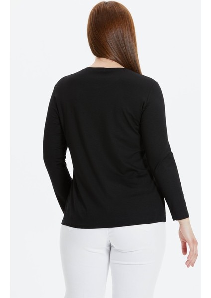 Büyük Beden Taşlı Çiçek Aksesuarlı Penye Bluz modelleri