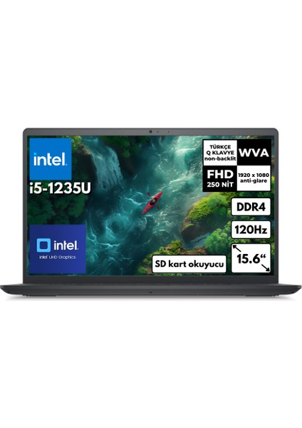 Inspiron 3520 I5-1235U 8 GB 256 GB SSD 15.6 Intel® UHD Graphics 120Hz Fhd Windows 11 Pro I352010030U BT91