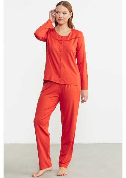 Düğme Kapamalı Rahat Kalıp Pijama Takım - Mercan fırsatları