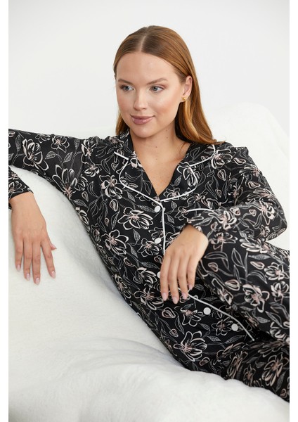 Gömlek Yaka Düğmeli Pijama Takım - Siyah fiyatları