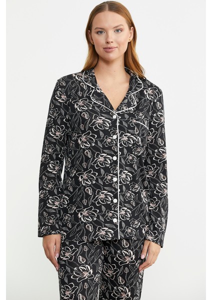 Gömlek Yaka Düğmeli Pijama Takım - Siyah fırsatları