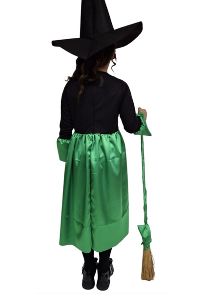 Kız Çocuk Halloween Yeşil Siyah Cadı Elbise Kostüm Fuuny Spooky Cadılar Bayramı fiyatları