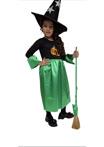Kız Çocuk Halloween Yeşil Siyah Cadı Elbise Kostüm Fuuny Spooky Cadılar Bayramı modelleri