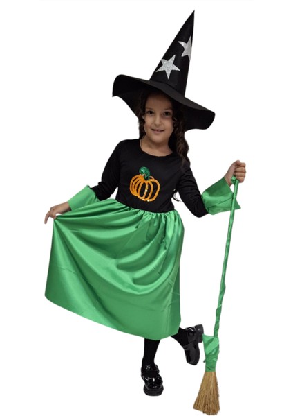 Kız Çocuk Halloween Yeşil Siyah Cadı Elbise Kostüm Fuuny Spooky Cadılar Bayramı indirimleri