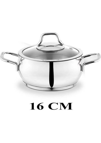 Cam Kapaklı Mini Çelik Tencere 16 cm
