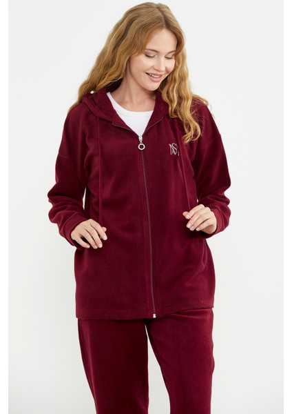 Kapüşonlu Polar Tunik Eşofman Takım - Bordo fırsatları