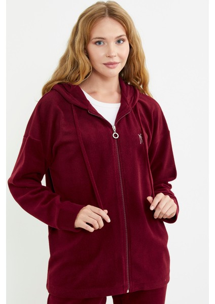 Kapüşonlu Polar Tunik Eşofman Takım - Bordo indirimleri