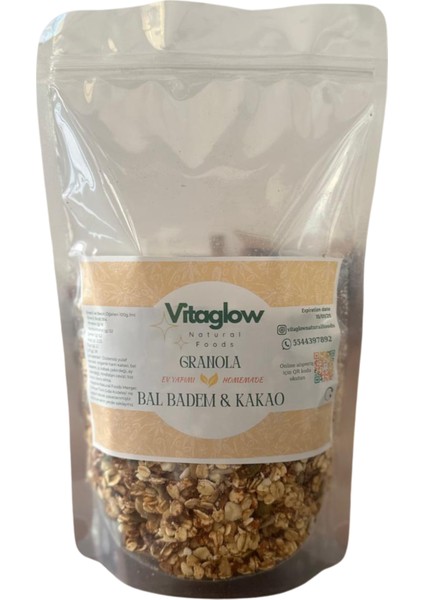 Granola Bal Badem & Kakao (300 Gr.) Katkısız , Sağlıklı Atıştırmalık Seffaf Paket