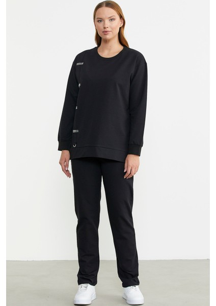 Taş Detaylı Sıfır Yaka Eşofman Takım - Siyah fiyatları